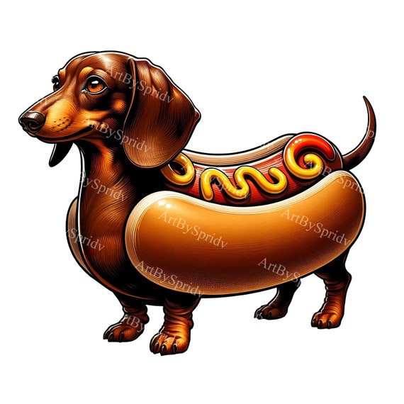Adorable Dachshund Hot Dog Clipart | Printable PNG Cartoon Dog Design | Creative Sublimation Graphic for DIY Projects & Crafts | Unique Art