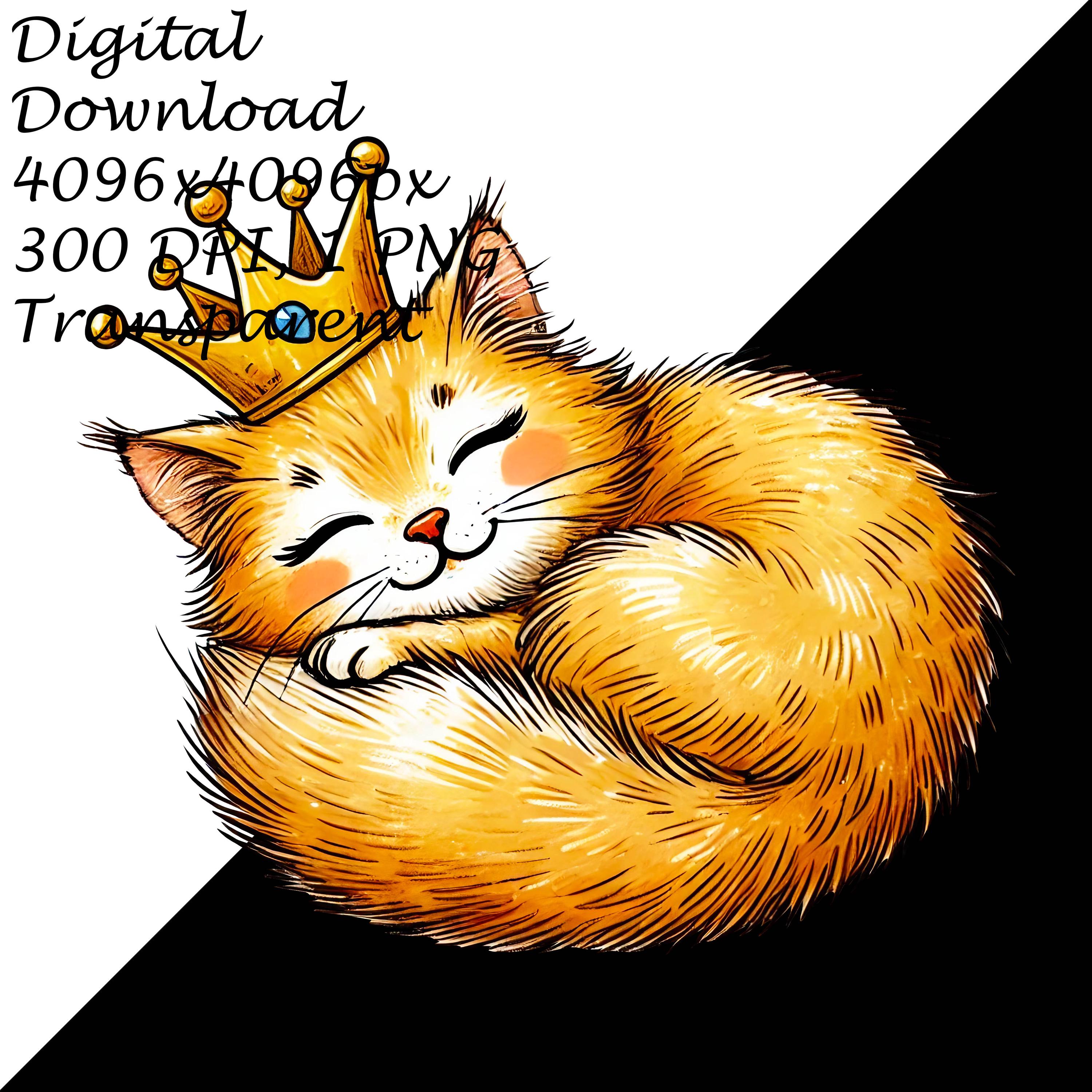 王冠をつけたかわいい眠っている猫 PNG、王室の子猫のクリップアート