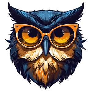 Owl Wearing Glasses PNG Clipart, Wide-Eyed Owl Illustration, Cute Wise Bird Digital Download Clip Art for DIY Crafts & Decor, T-Shirt, Mug