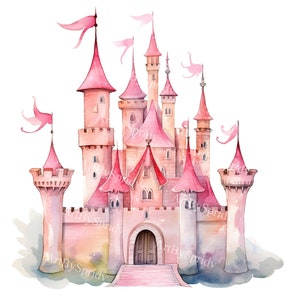 Enchanting Watercolor Princess Castle Transparent PNG Clipart, Fairytale Illustration for T-Shirt Sublimation, Invitations,DIY Craft Project