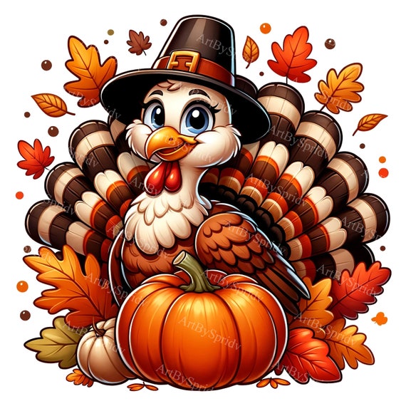 Turkey Pilgrim Hat Thanksgiving Cartoon Character T-Shirt Turkey Pilgrim Hat Thanksgiving Cartoon Character T-Shirt
