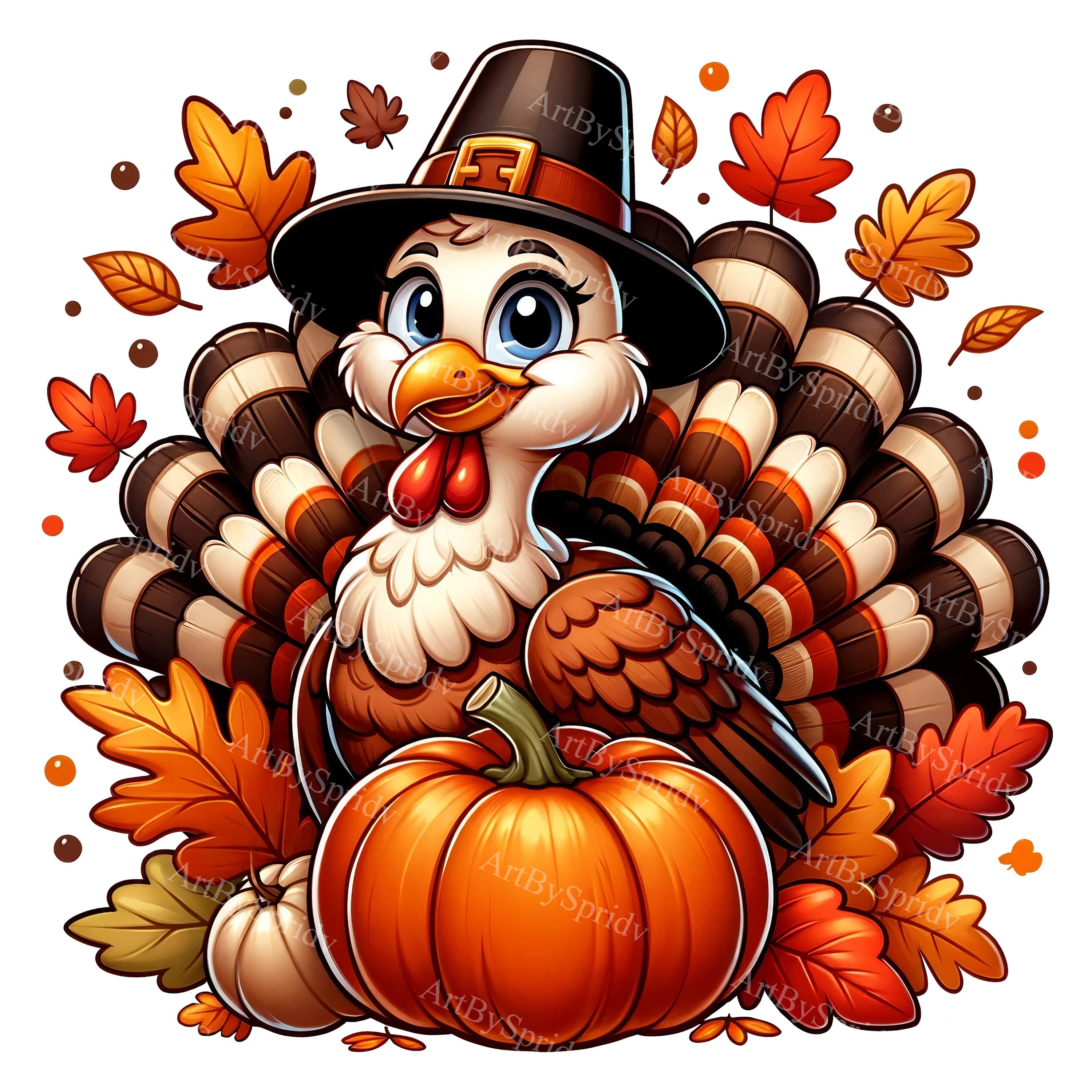 Thanksgiving Turkey Clipart - Cartoon Turkey With Pumpkin, Pilgrim Hat