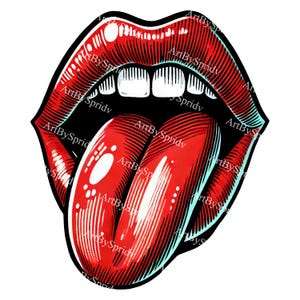 Red Lips with Tongue Sticking Out Download PNG Clipart, Transparent Clip Art for T-Shirt Sublimation, DIY Craft, Sticker, Decal, Gift Idea