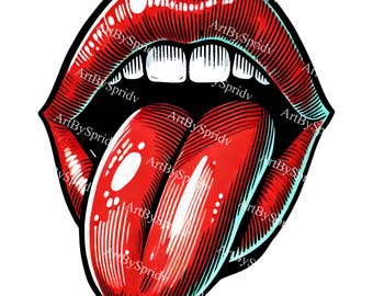 Czerwone usta z wystającym językiem Pobierz PNG Clipart, Przezroczysty Clip Art do sublimacji na koszulce, DIY Craft, Naklejka, Dekoracja, Pomysł na prezent