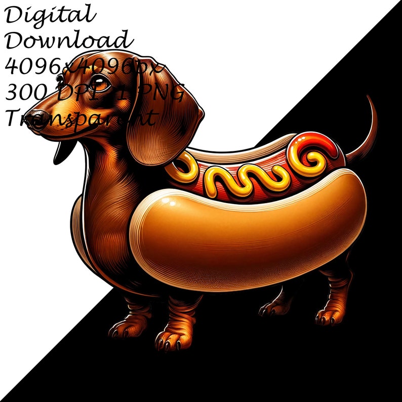Adorable Dachshund Hot Dog Clipart | Printable PNG Cartoon Dog Design | Creative Sublimation Graphic for DIY Projects & Crafts | Unique Art