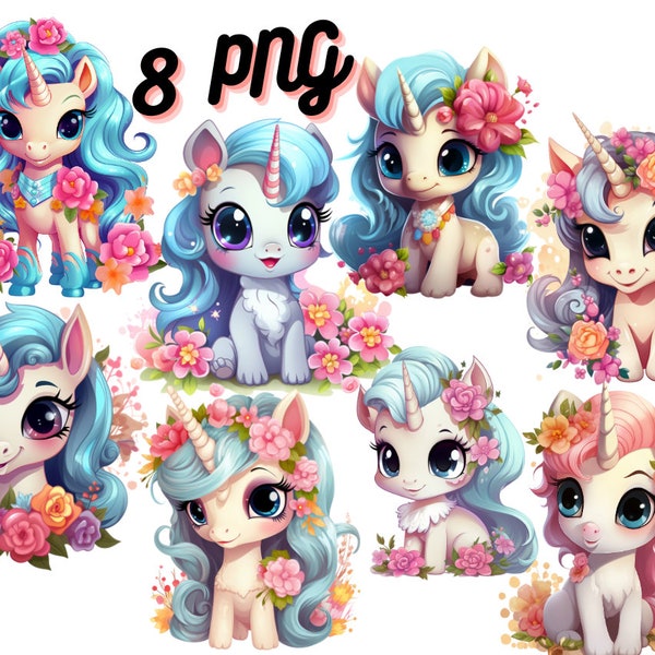 Adorable Unicorn & Pony Digital Clipart Pack - Perfect for Sublimation, Printables, Invitations -Instant Download - Commercial use PNG Files