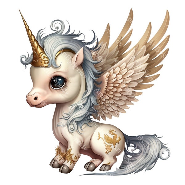 Cute Flying Pegasus Unicorn Wings PNG, Animal Clipart,Kids Cartoon Design,Printable Sublimation,Commercial use,Baby Shower Magical PNG Art