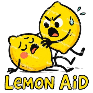 Lemon Aid PNG Clipart, Cute Fruit Cartoon Sublimation Design, Pun Illustration for T-Shirts, Stickers, Humorous Printable Art, Kawaii Style