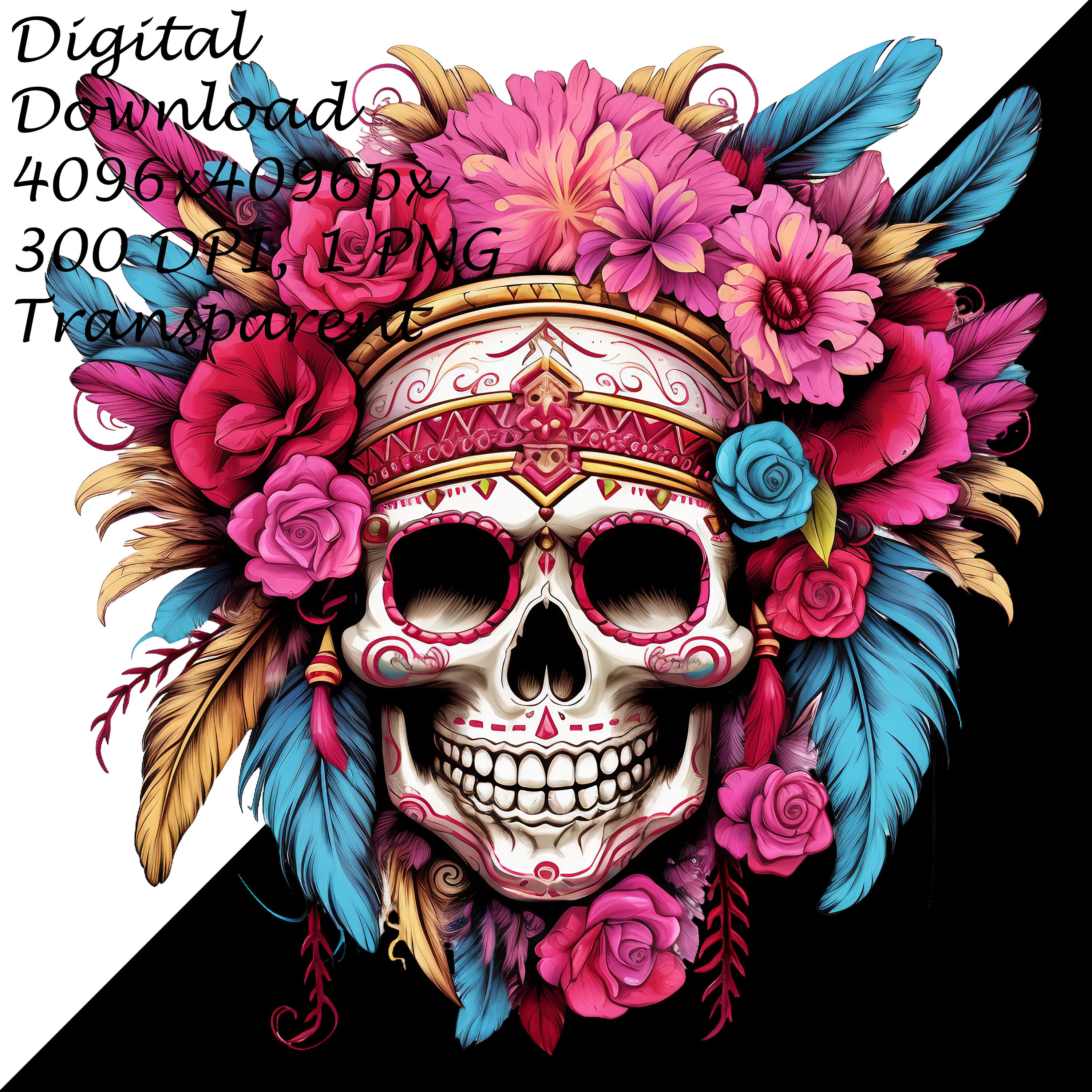 Vibrant Day of the Dead Sugar Skull PNG Clipart, Colorful Floral ...