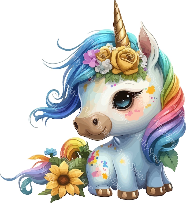 Cute Rainbow Flower Unicorn PNG, Transparent Animal Floral Clipart,kids ...