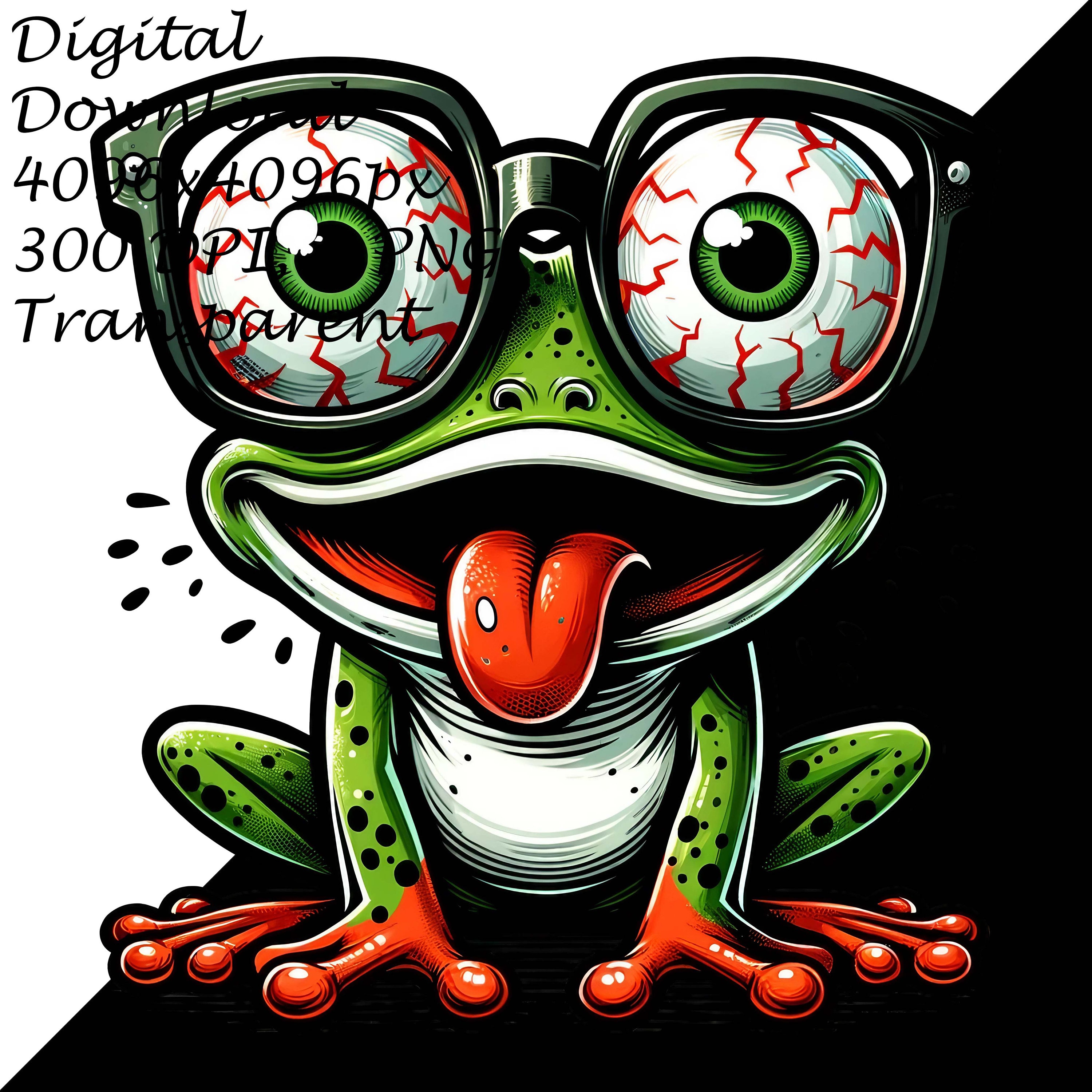 漫画カエルのPNGクリップアートをダウンロード、充血した目とメガネ、かわいい風変わりなアート、子供向けの面白い動物のクリップアート、DIYクラフト用のユニークなイラスト  - Etsy 日本, image size:3000x3000