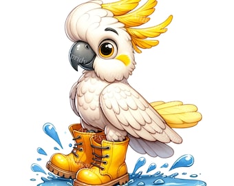 Cockatoo Clipart: Playful Parrot in Boots Digital Download, Cute Bird Illustration for Sublimation, Unique Animal Graphics for DIY Crafts