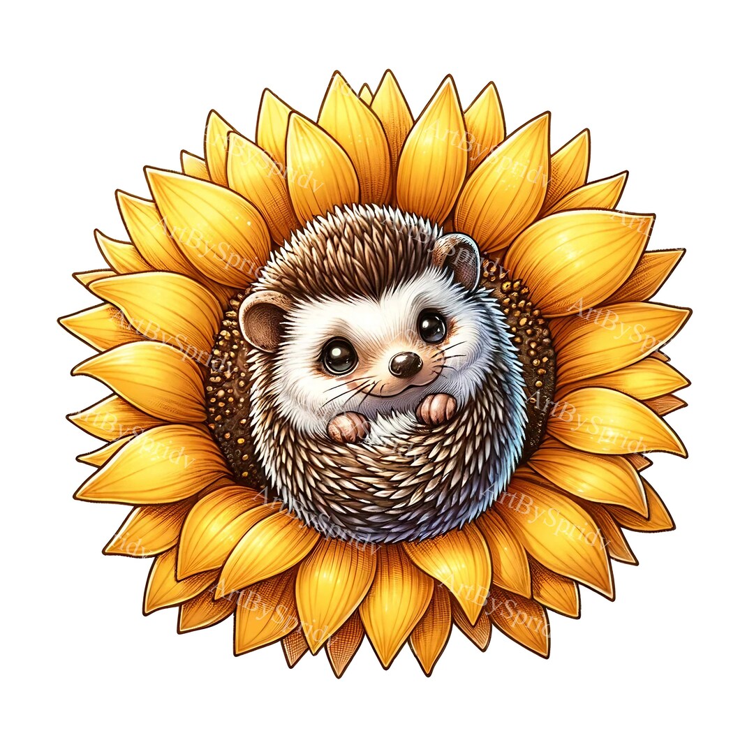 Sunflower Hedgehog Digital Clipart | Cute Animal Transparent PNG for ...