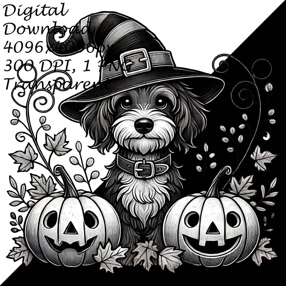 Dog in Witch Hat With Pumpkins Halloween PNG Clipart, Spooky Fall ...