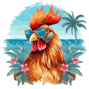 Hahn mit Sonnenbrille PNG Clipart, Transparent Hawaiianische Tierliebhaber Druck, Clip Art Design, DIY druckbare Geburtstag Sublimation Tshirt, Tasse