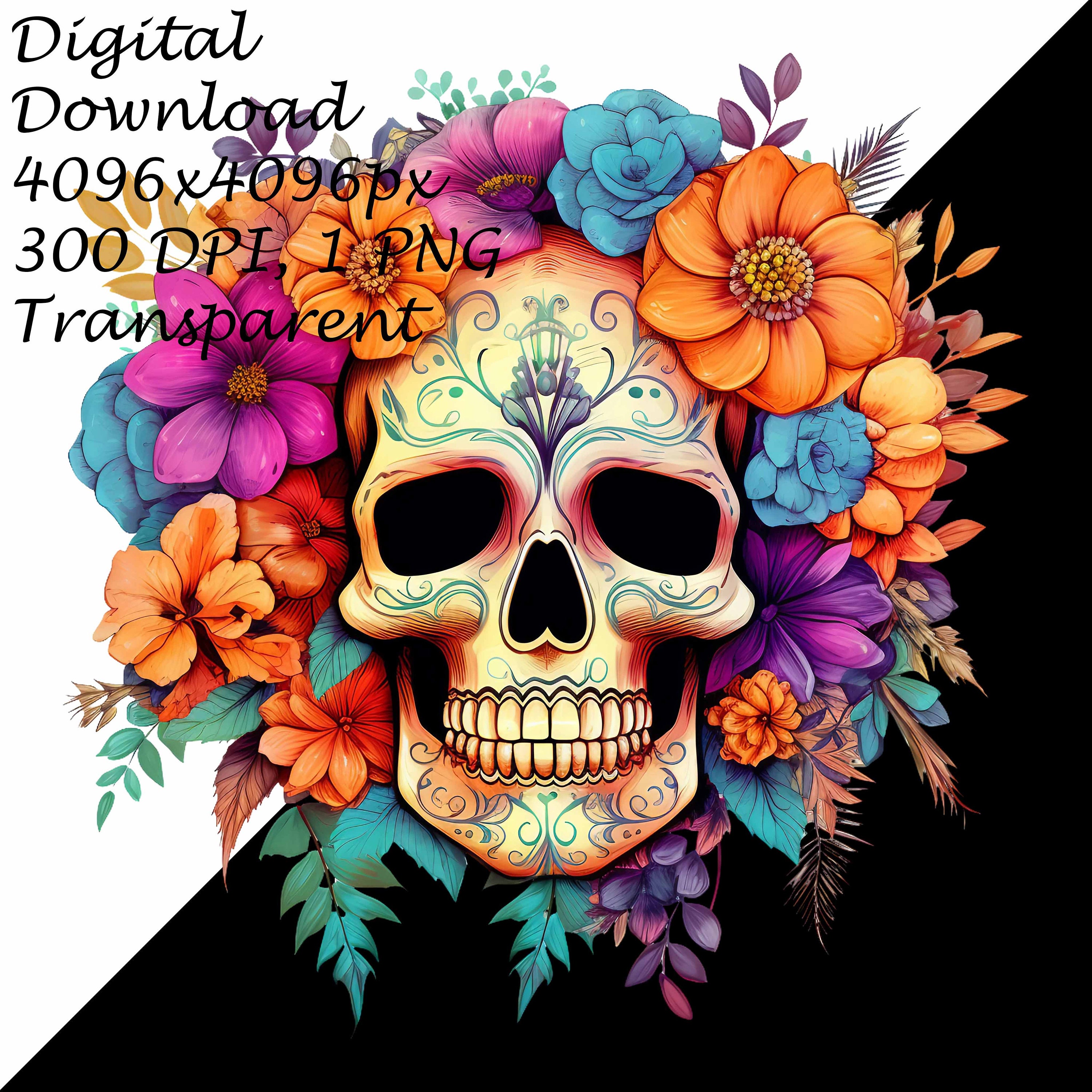 Floral Sugar Skull PNG Clipart Bundle, Day of the Dead Clip Art ...