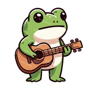 Cartoon Frog Playing Guitar PNG Clipart - Digital Clip Art for T-Shirt, Mug, Tumbler, DTG, Sublimation, Scrapbooking - Unique Animal Design