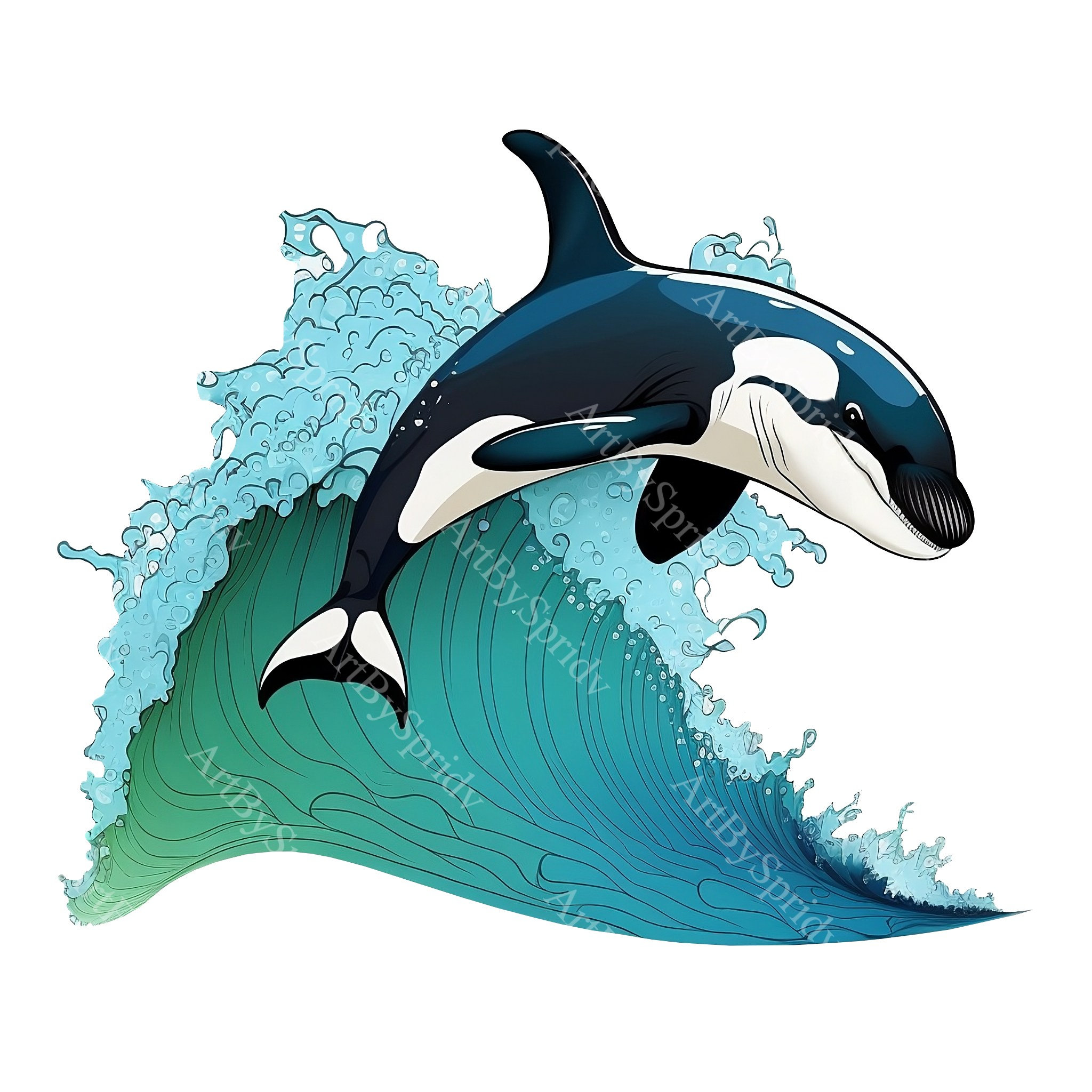 Orca Splash Water Wave PNG Clipart,Transparent Animal Floral Print Kids  Clip Art,Cute Cartoon Design,DIY Printable Sublimation T-Shirt,Mug, image size:2048x2048