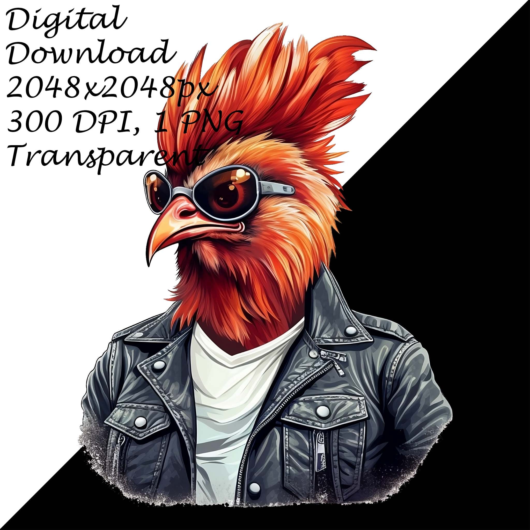 Punk Rock Rooster With Sunglasses PNG Clipart, Download Chicken, Retro ...