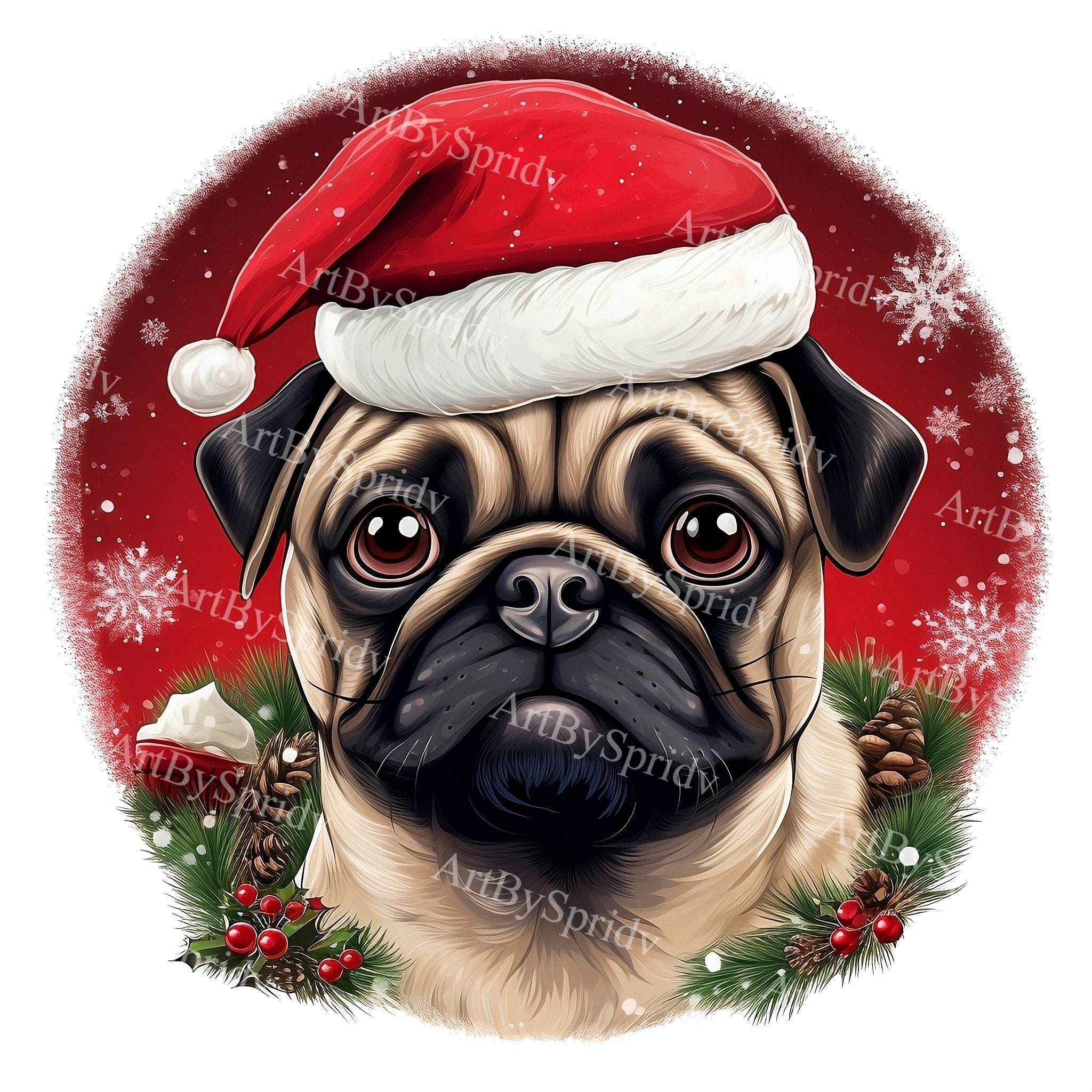 Christmas Pug Dog Earrings - Acrylic Dangle Earrings With Santa Hat, Cute Novelty Jewelry Gift For Women