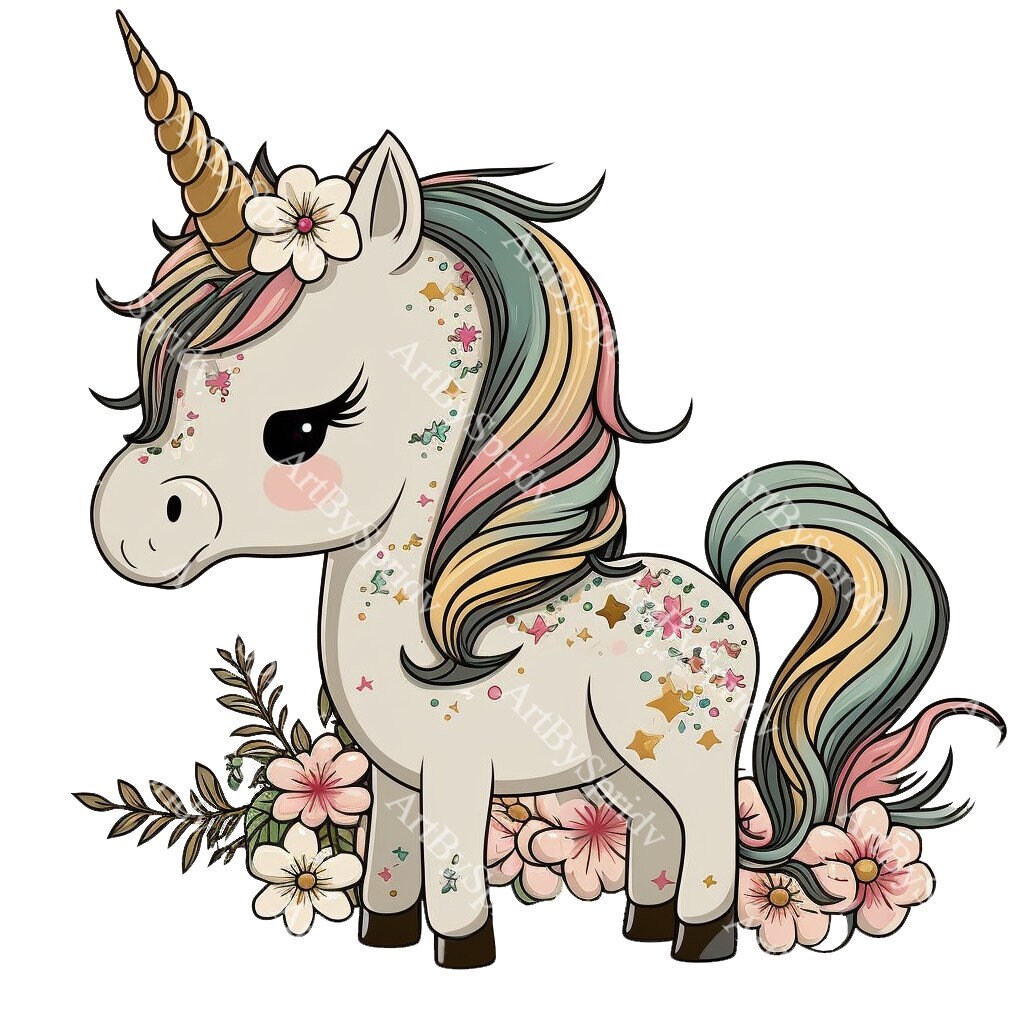 Floral Unicorn PNG Clipart, Pastel Fantasy Illustration, Baby Unicorn ...