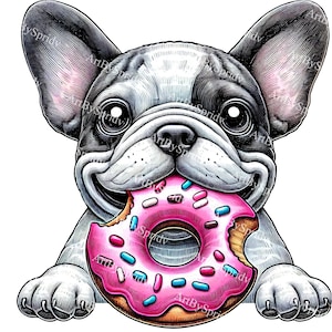 French Bulldog & Pink Donut PNG Clipart, Cute Frenchie Dog with Frosted Sprinkle Donut Digital Download for Craft,Sublimation,T-Shirt Design