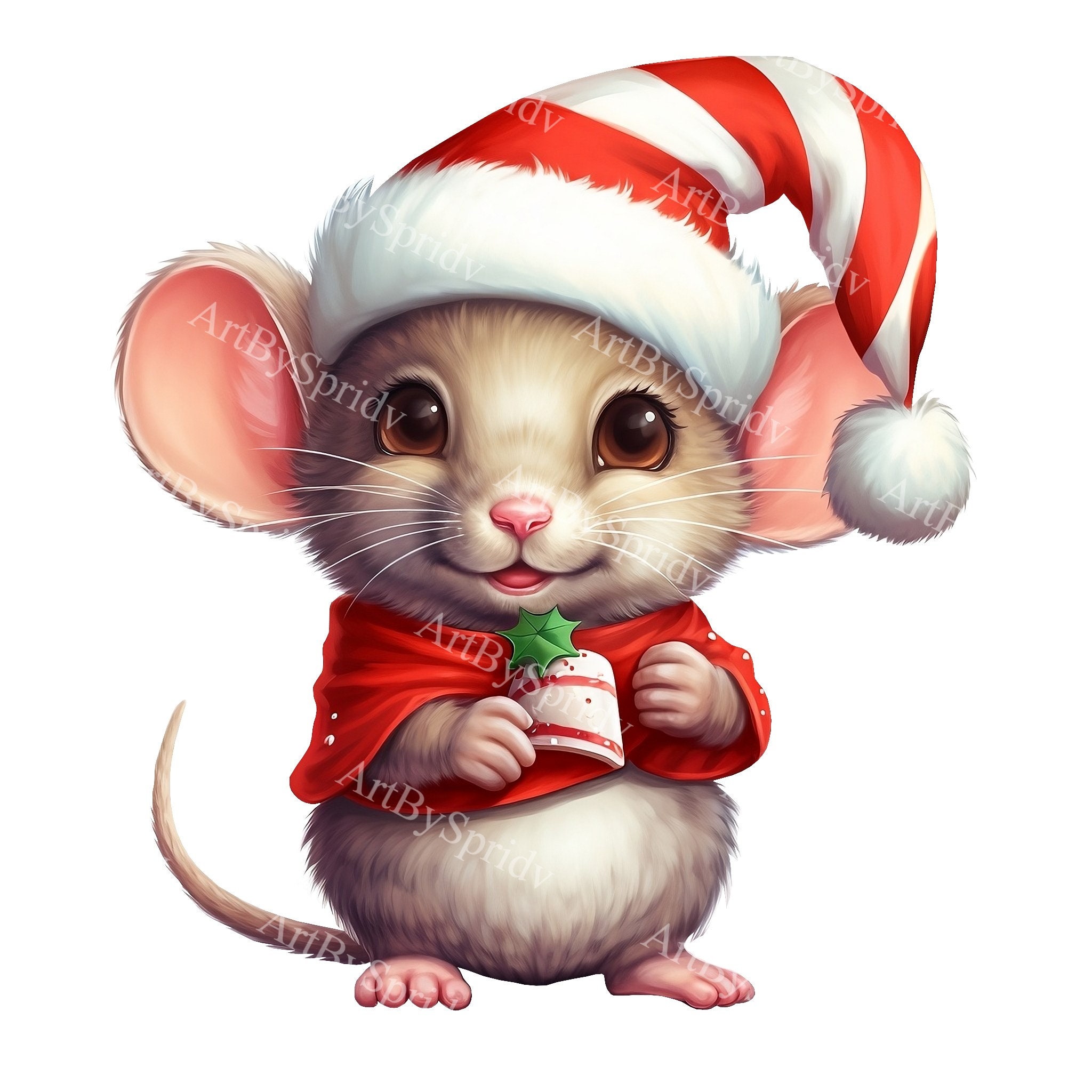 クリスマスサンタ帽子をかぶったかわいいネズミの透明なPNG