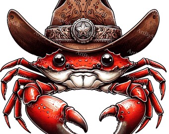 Western-Themed Red Crab Digital Clipart, Printable Cowboy Crab PNG for Sublimation & Crafts, Unique Sea Animal Illustration,Instant Download