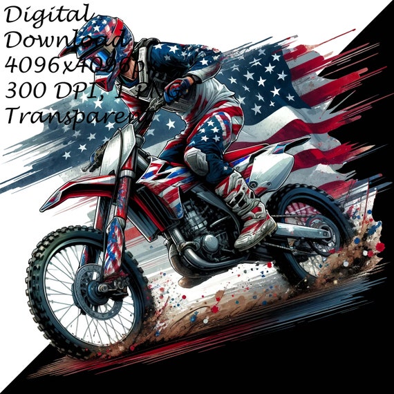 Motocross Dirt Bike Digital Clipart Patriotic American Flag Rider PNG Sublimation Design for Printing Instant Download for DIY Crafts Etsy