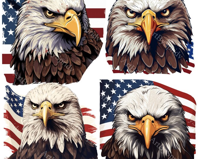 Eagle With Flag SVG Clipart & PNG Files, Bald Eagle Graphics, Digital ...