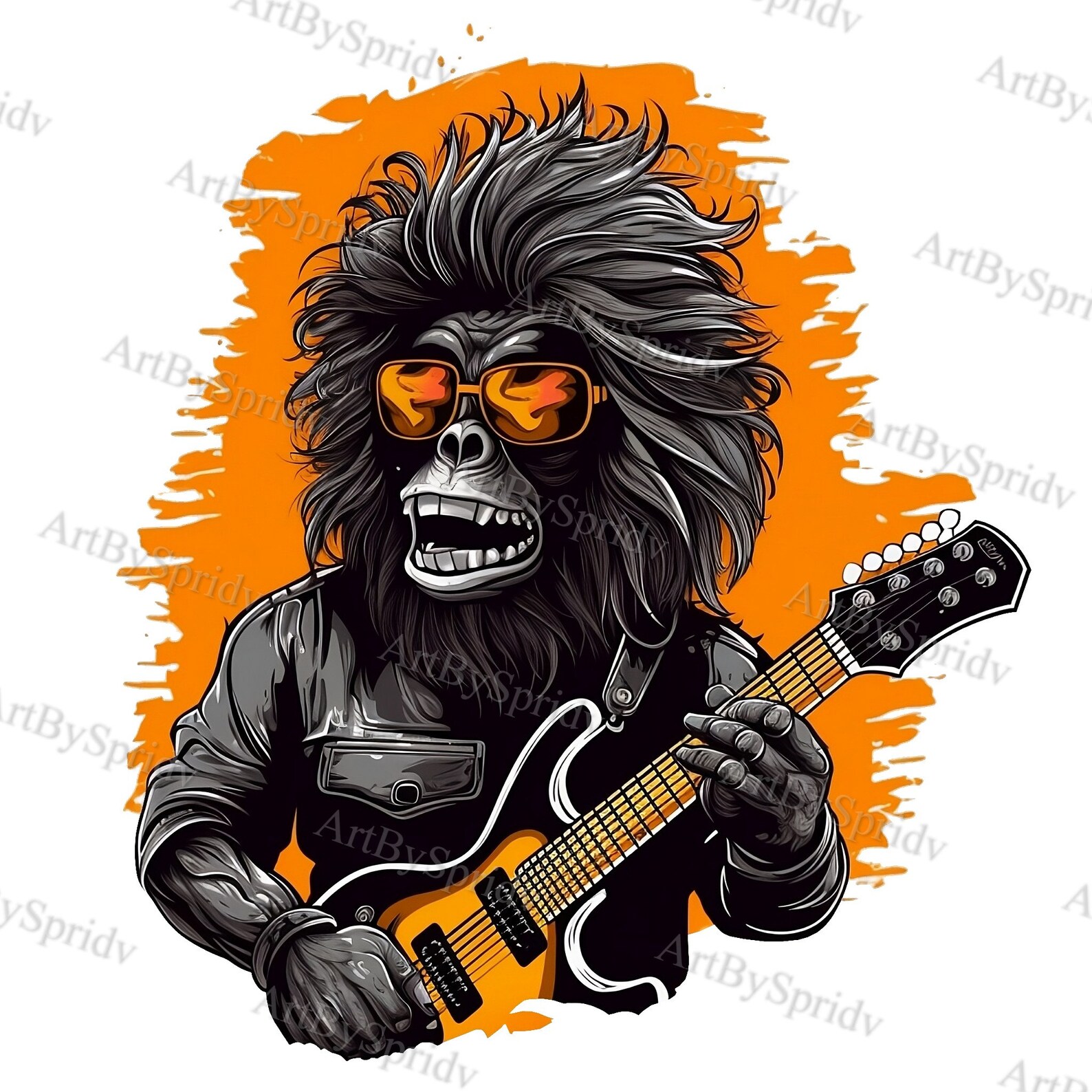Rockstar Monkey Rockstar Gorilla PNG Clipart, Cool Monkey Playing Electric Guitar ...