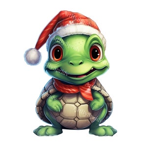 Adorable Christmas Turtle Clipart PNG - Festive Turtle in Santa Hat for Holiday T-Shirt Sublimation, Crafts, Cards, Digital Clip Art Project