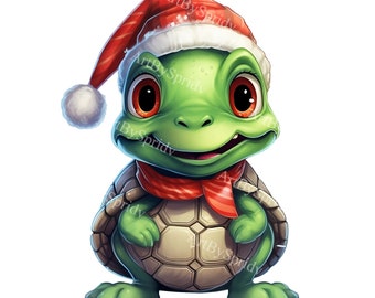 Schattige kerstschildpad clipart PNG - feestelijke schildpad in kerstmuts voor vakantie T-shirt sublimatie, ambachten, kaarten, digitaal Clip Art Project