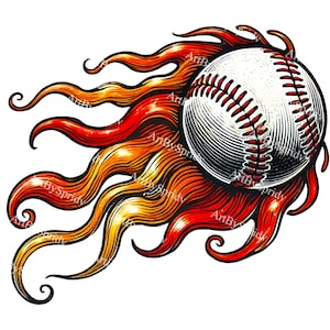 Fiery Baseball Clipart PNG, Flaming Baseball Illustration for Sports Designs, Baseball Decor, T-Shirt, Mug Sublimation, Digital DIY Crafts