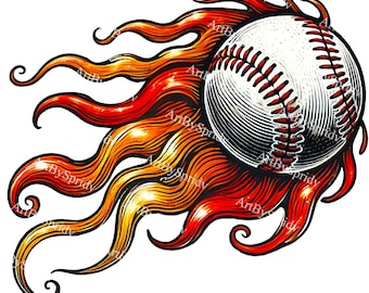 Clipart de beisebol flamejante PNG, ilustração de beisebol flamejante para designs esportivos, decoração de beisebol, camiseta, sublimação de caneca, artesanato digital DIY