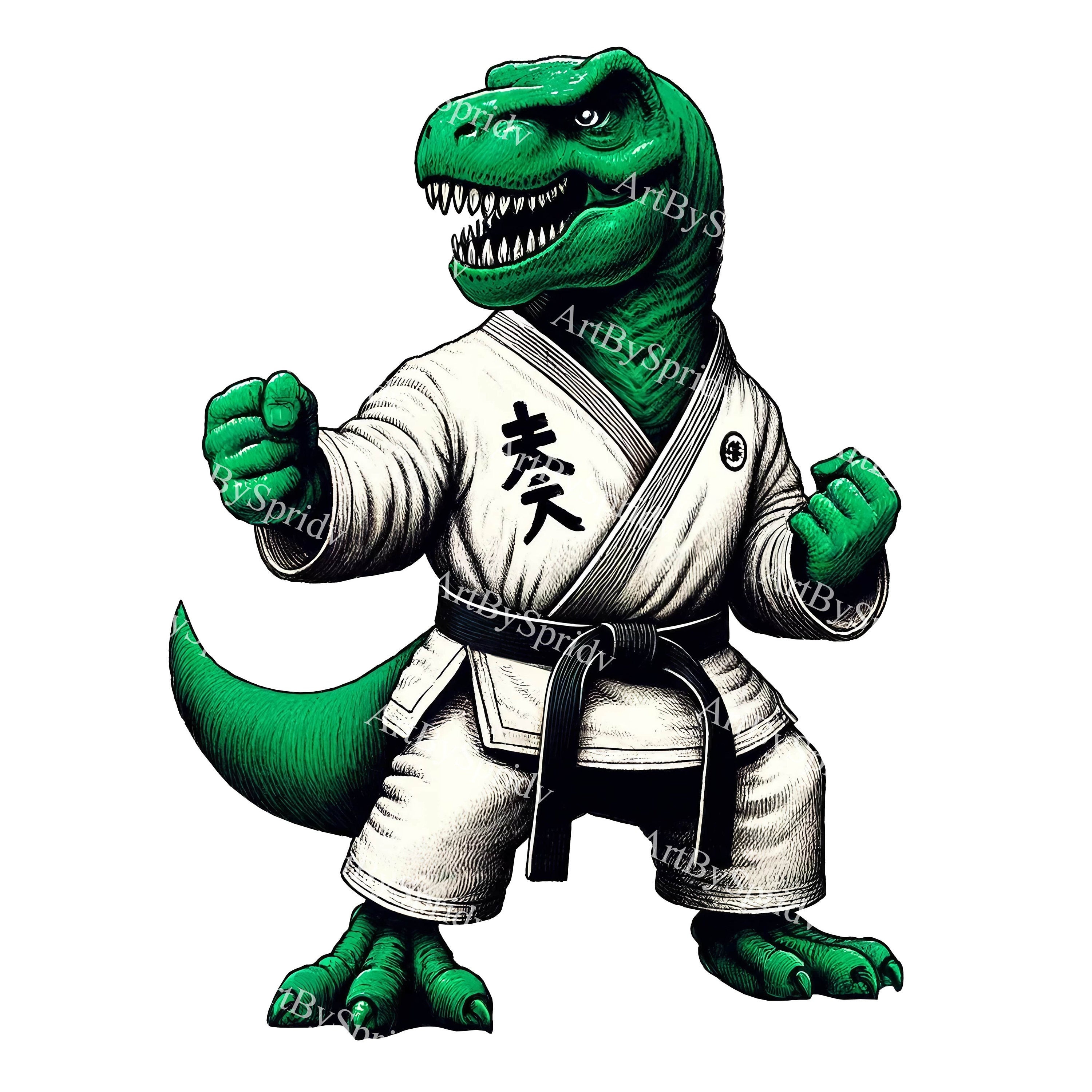 Martial Arts Dinosaur Clipart - T-Rex in Karate Gi - Digital Download for Kids, Birthday Party, Invitations, T-Shirt Sublimation, DIY Crafts