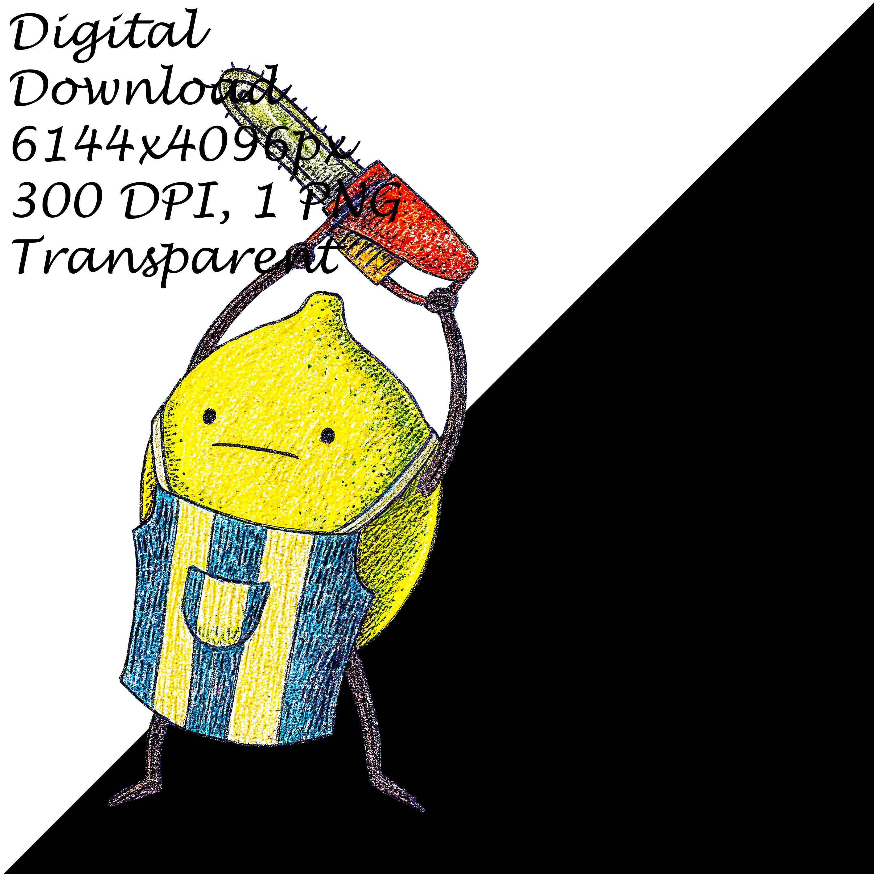 Funny Lemon Mascot Chainsaw PNG, Cartoon Fruit Worker Clipart, Quirky ...