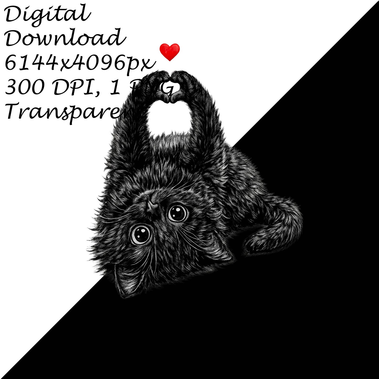 Upside Down Black Cat PNG, Cute Heart Paw Kitty Clipart, Funny Gothic ...