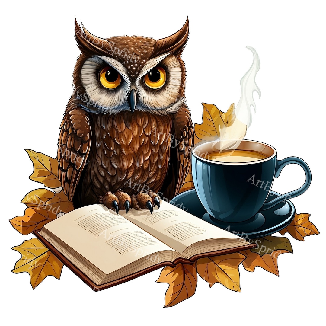 Owl With Coffee Cup & Book Transparent PNG Animal Clipart, Kids Cartoon ...