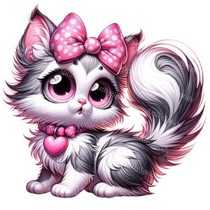 Adorable Cartoon Kitten with Bow Tie Clipart - Transparent PNG for DIY Crafts Printable Sublimation, Party Invitations, Nursery Cat Clip Art