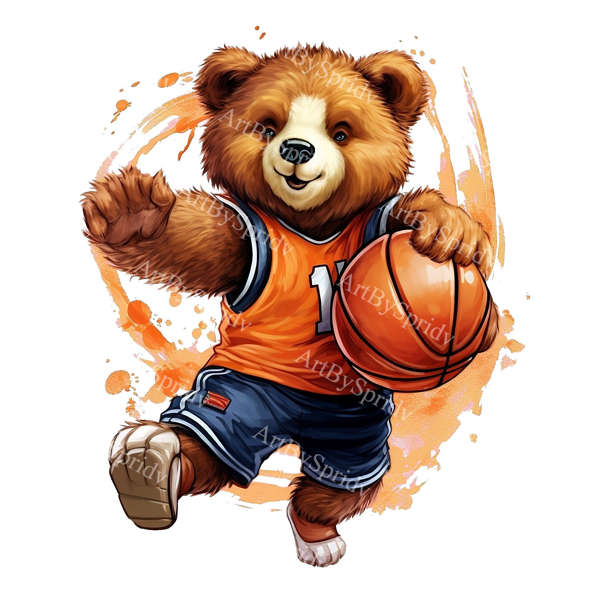 Lindo oso de peluche jugando al baloncesto, clipart PNG transparente, diseño de dibujos animados para niños geniales, sublimación imprimible, comercial, clip art mágico