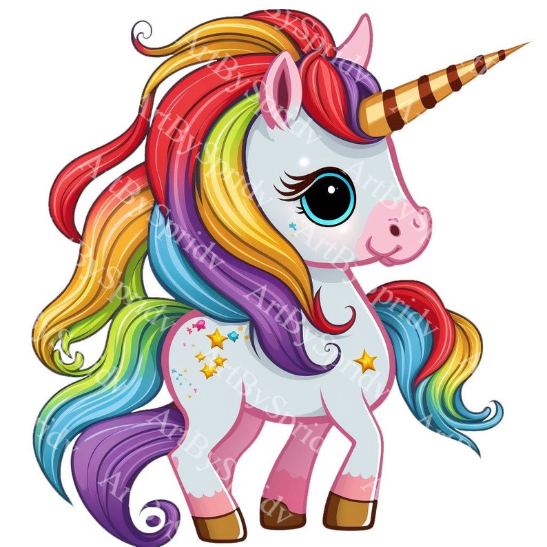 Cute Rainbow Unicorn PNG Transparent Clipart Kids Cartoon Etsy