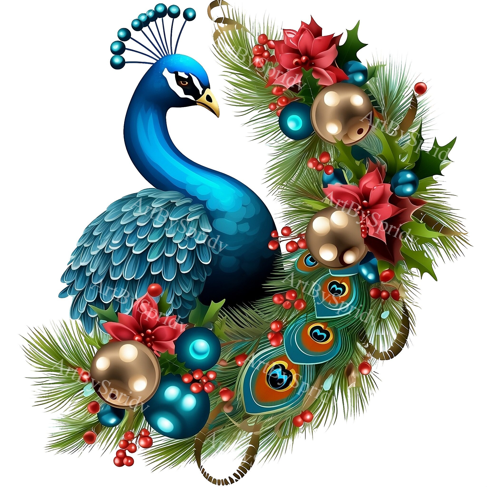 Christmas Peacock with Ornaments PNG Clipart, Festive Holiday Bird Clip  Art, Winter Floral Decoration, T-Shirt Sublimation Design, DIY Craft