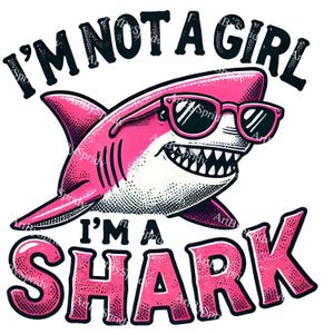 Cool Pink Shark con occhiali da sole PNG Clipart, non sono una ragazza, sono uno squalo, regalo divertente per gli amanti dei pesci, decorazioni per feste in spiaggia, clip art carine per artigianato fai da te