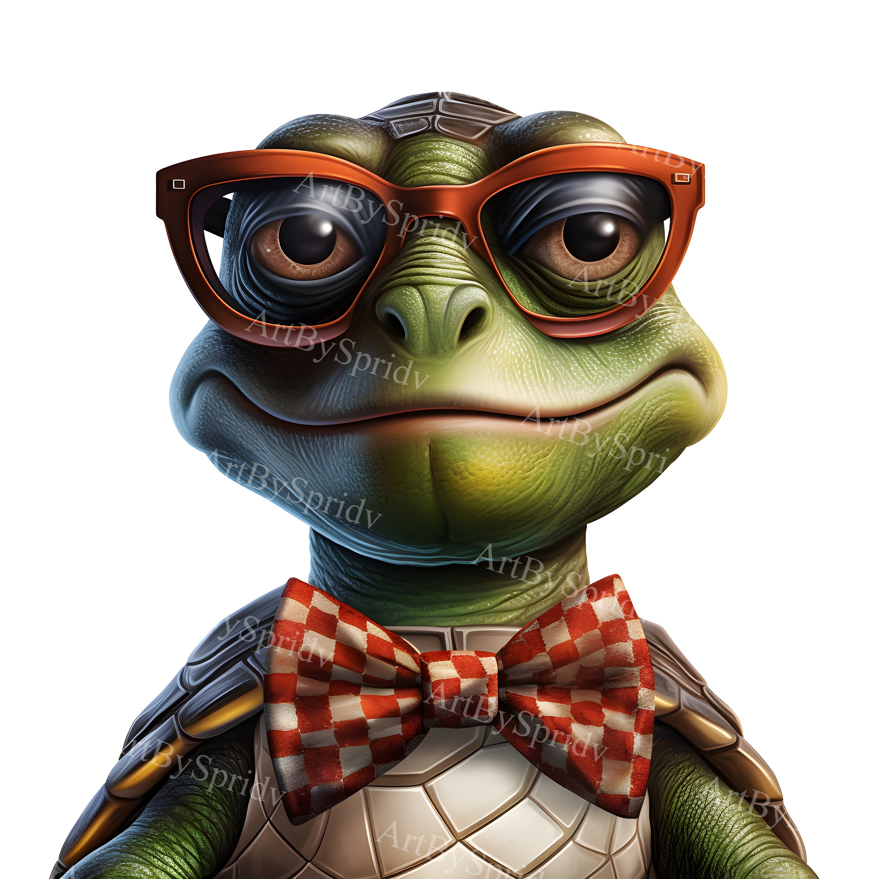 Quirky Turtle Clipart | Turtle With Glasses & Checkered Bow Tie | Hand ...