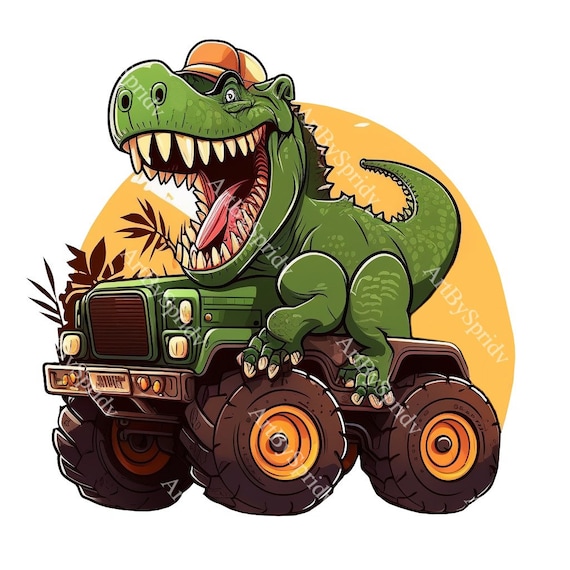 T-Rex Dinosaure sur Monster Truck Sublimation Clipart, Transparent PNG  Télécharger pour DIY T-Shirt Design, Cute Roaring Dino Clip Art Print File  -  Canada