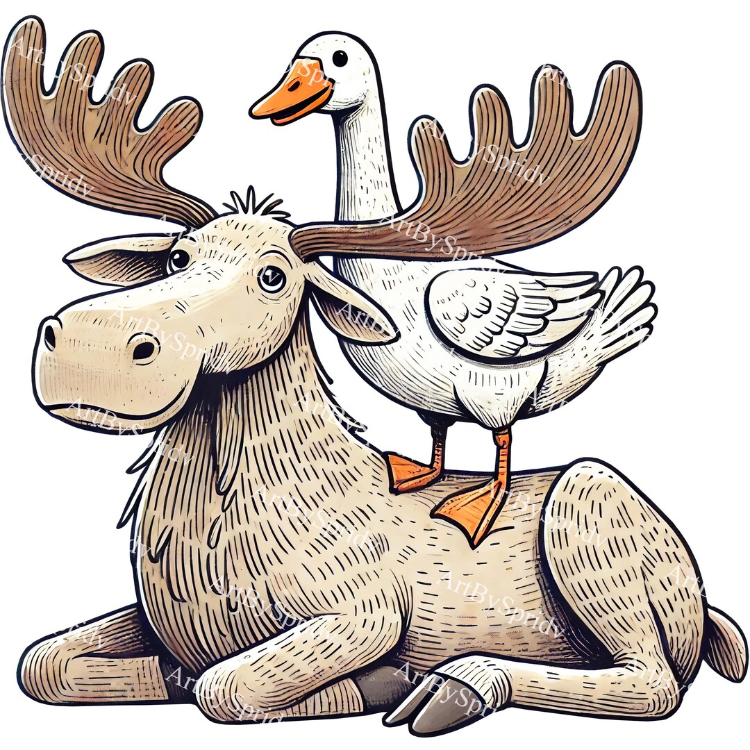 Goose Riding on a Moose PNG Clipart, Animal Illustration, Goose on a ...