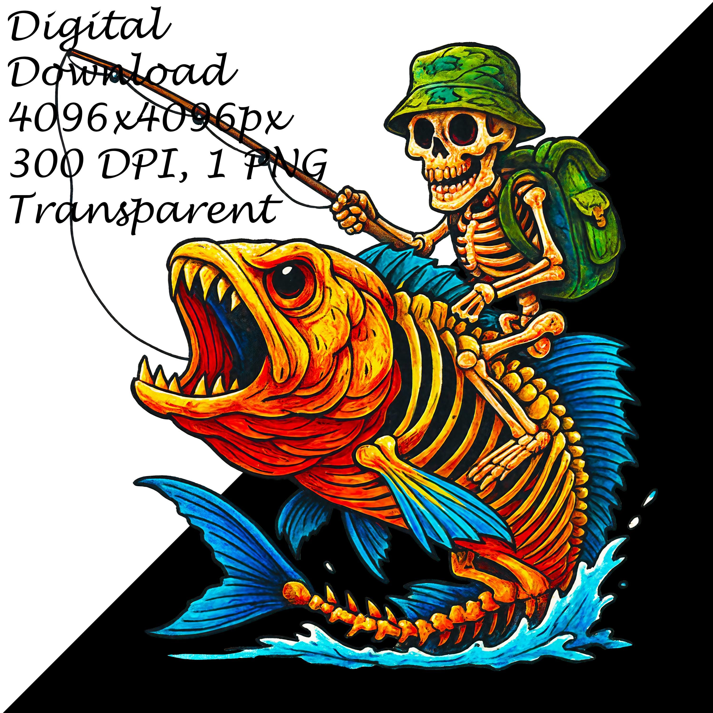 Skeleton Fisherman Riding Monster Fish PNG, Grim Angler Clipart ...