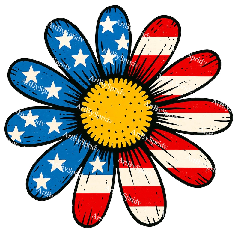 Patriotic Daisy Flower PNG, American Flag Floral Clipart for 4th of ...