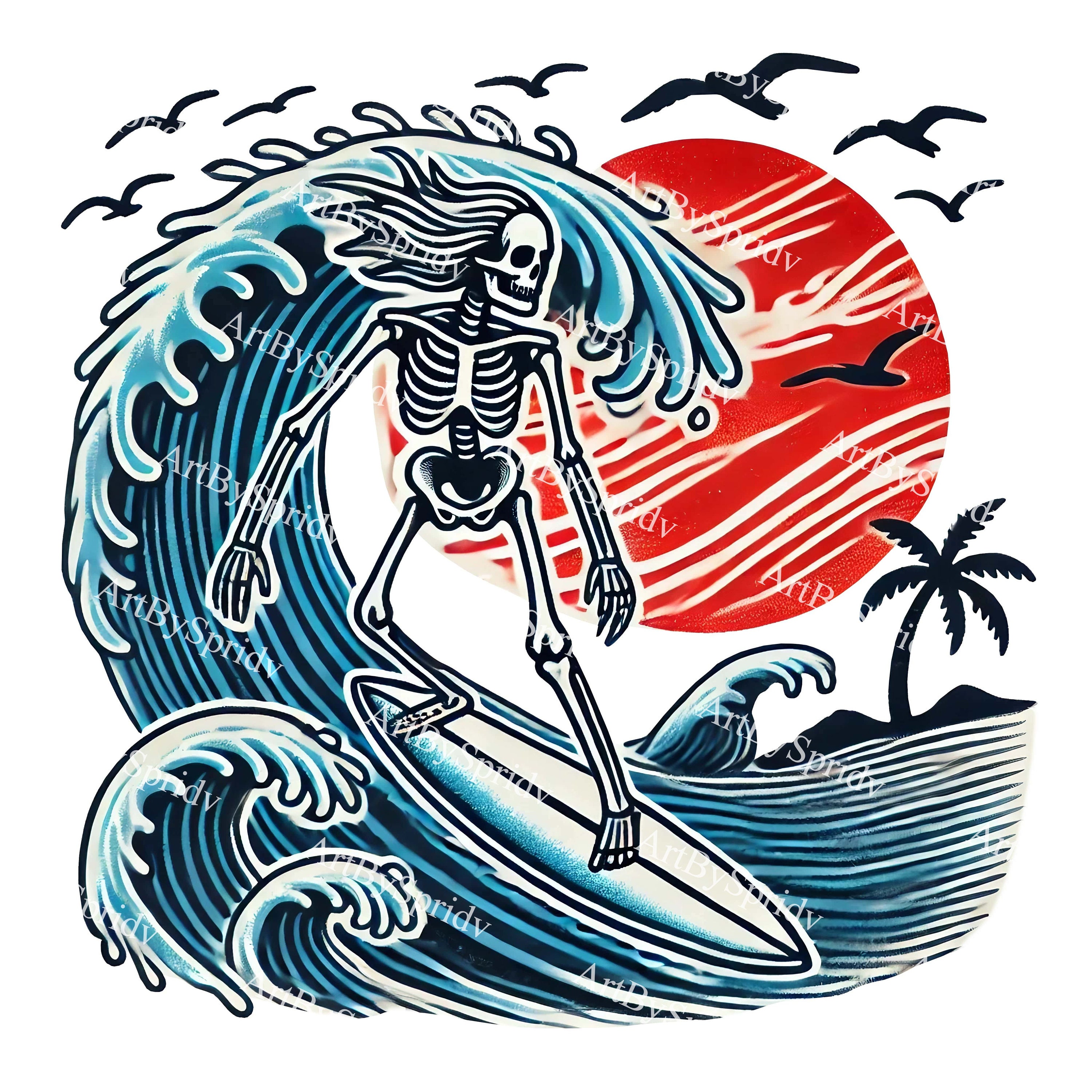 Surfing Skeleton PNG Clipart, Vintage Retro Digital Download, Halloween ...